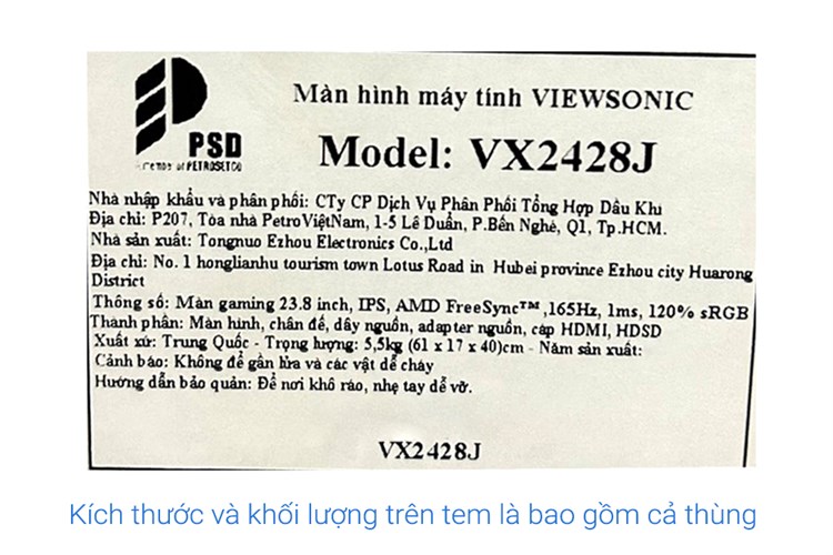 Màn hình ViewSonic Gaming VX2428J 24 inch FHD/IPS/165Hz/0.5ms/FreeSync/DisplayPort Màu Đen