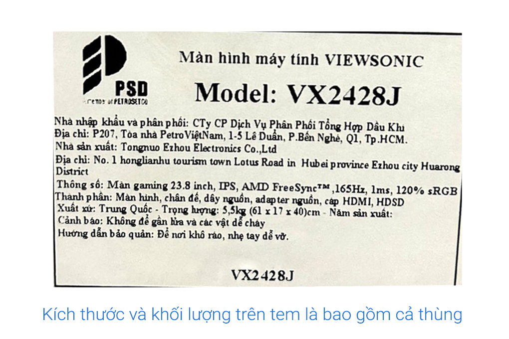Màn hình ViewSonic Gaming VX2428J 24 inch FHD/IPS/165Hz/0.5ms/FreeSync/DisplayPort Màu Đen