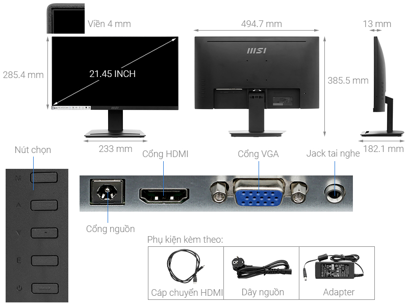 Màn hình MSI PRO MP223 21.45 inch FHD/VA/100Hz/1ms/HDMI