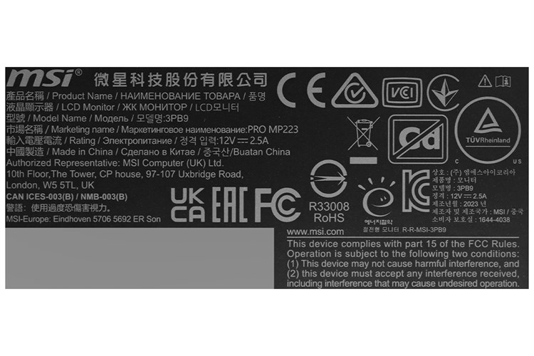 Màn hình MSI PRO MP223 21.45 inch FHD/VA/100Hz/1ms/HDMI Màu Đen