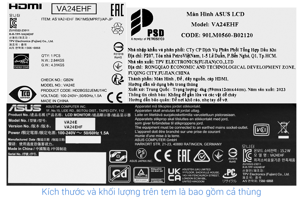 Màn hình Asus VA24EHF 23.8 inch FHD/IPS/100Hz/1ms/HDMI Màu Đen