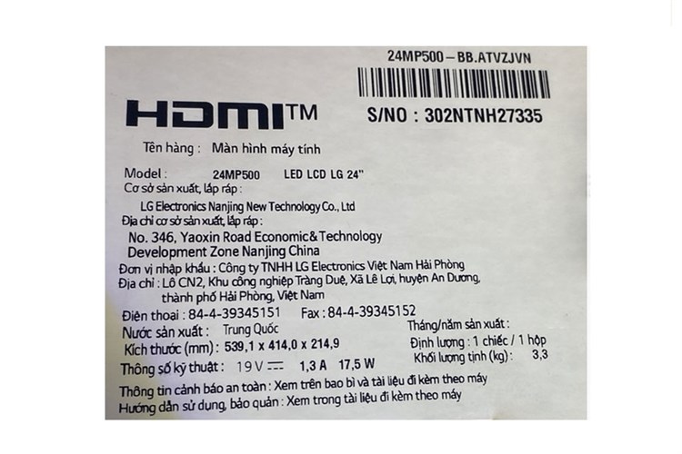 Màn hình LG 24MP500-B.ATV 23.8 inch FHD/IPS/75Hz/5ms/HDMI Màu Đen