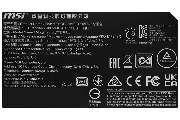 Màn hình MSI PRO MP243X 23.8 inch FHD/IPS/100Hz/4ms/HDMI Màu Đen