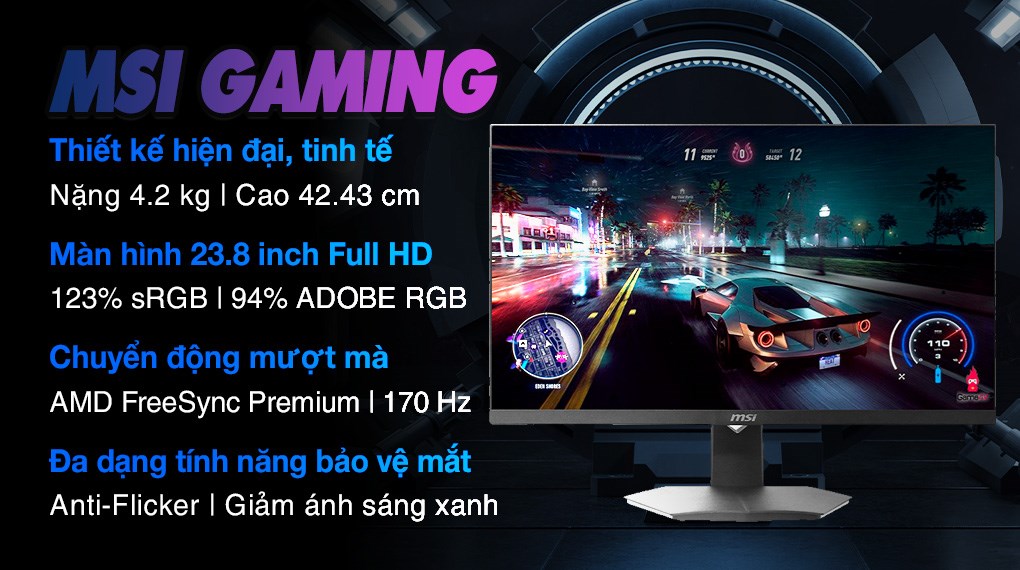 Màn hình MSI Gaming G244F 23.8 inch FHD/Rapid IPS/170Hz/1ms/FreeSync/DisplayPort