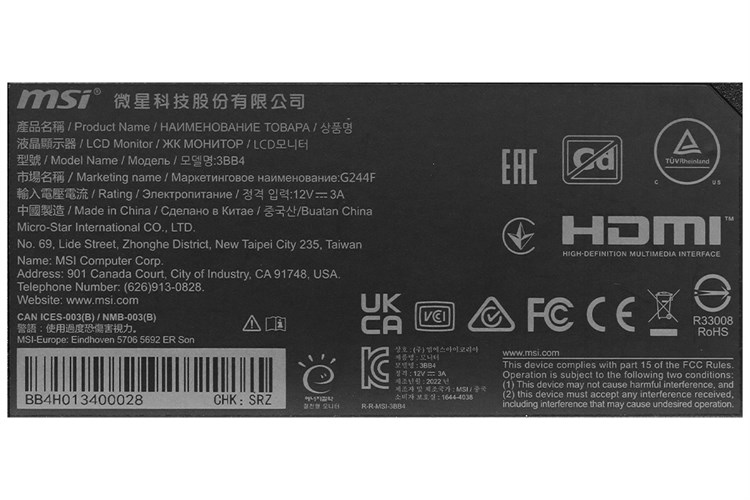 Màn hình MSI Gaming G244F 23.8 inch FHD/Rapid IPS/170Hz/1ms/FreeSync/DisplayPort Màu Đen