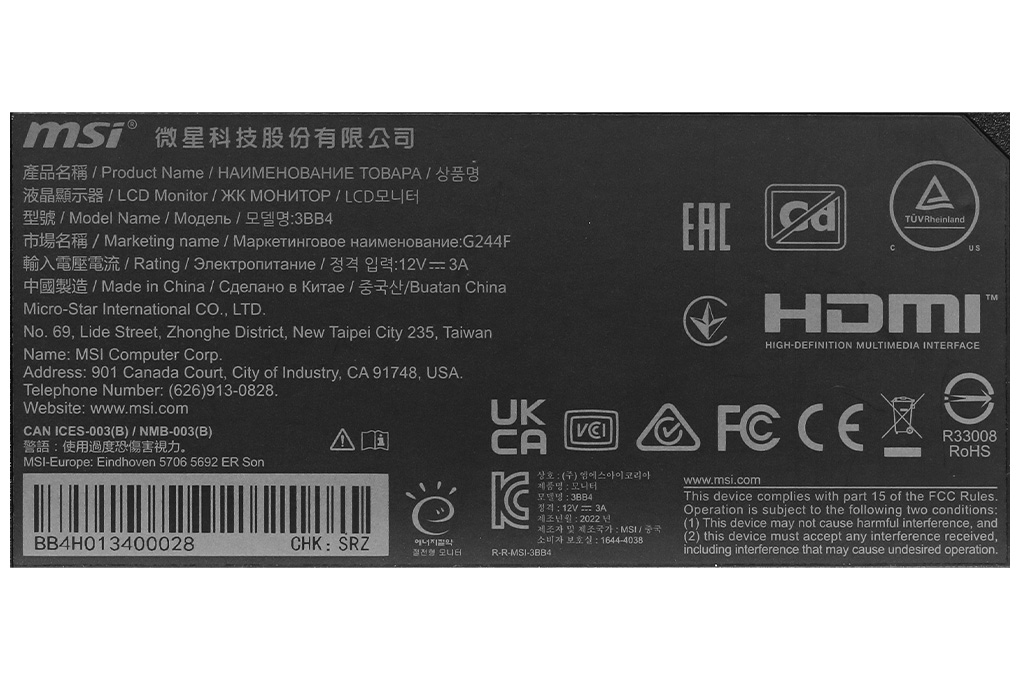 Màn hình MSI Gaming G244F 23.8 inch FHD/Rapid IPS/170Hz/1ms/FreeSync/DisplayPort Màu Đen