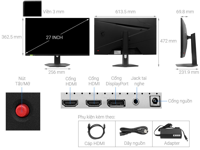 Màn hình MSI Gaming G274F 27 inch FHD/Rapid IPS/180Hz/1ms/HDMI