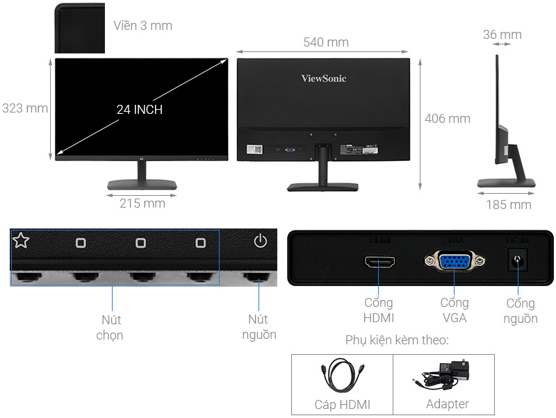 Màn hình ViewSonic VA2432-H 24 inch FHD/IPS/75Hz/4ms/FreeSync/HDMI