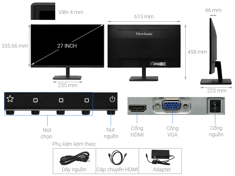 Màn hình ViewSonic VA-2732H 27 inch FHD/IPS/75Hz/4ms/FreeSync/HDMI