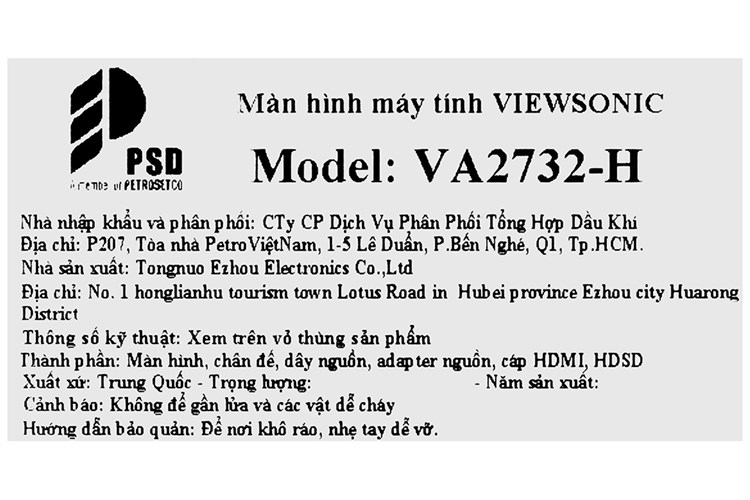 Màn hình ViewSonic VA-2732H 27 inch FHD/IPS/75Hz/4ms/FreeSync/HDMI Màu Đen