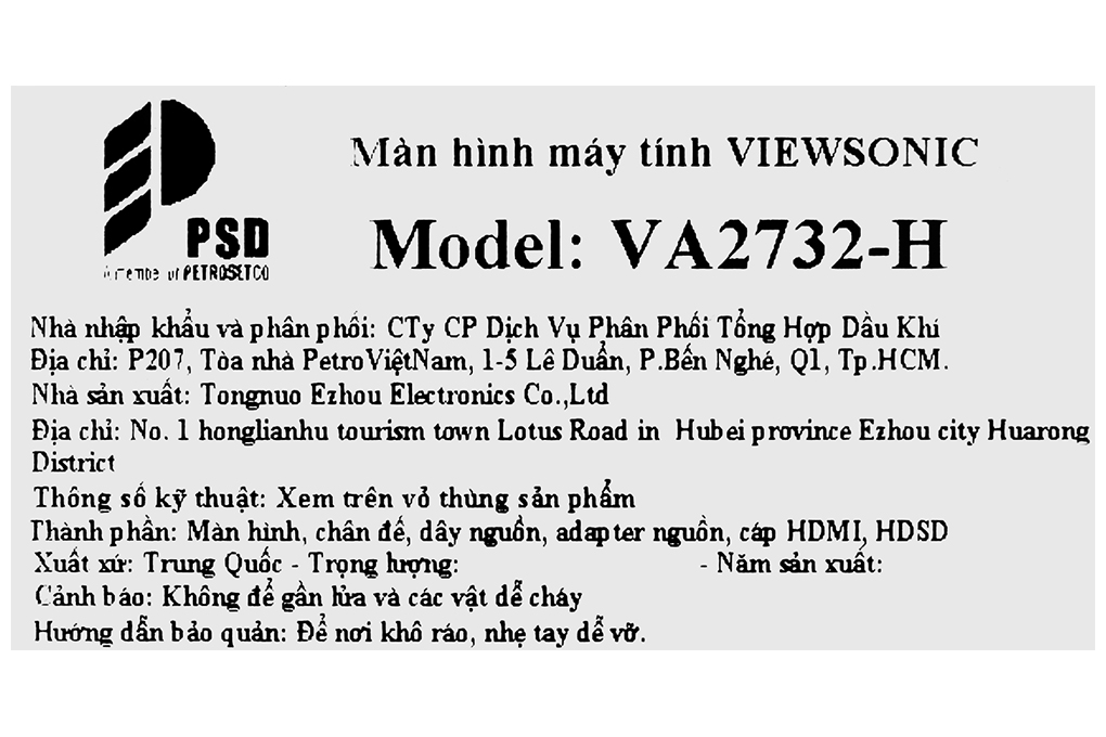 Màn hình ViewSonic VA-2732H 27 inch FHD/IPS/75Hz/4ms/FreeSync/HDMI Màu Đen
