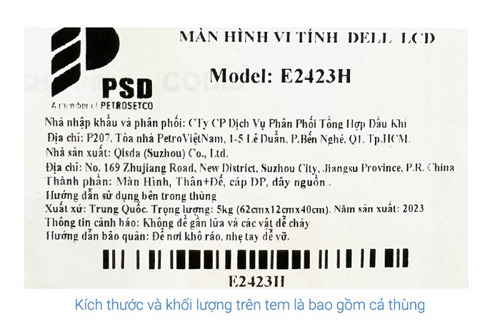 Màn hình Dell E2423H 23.8 inch FHD/VA/60Hz/5ms/DisplayPort Màu Đen