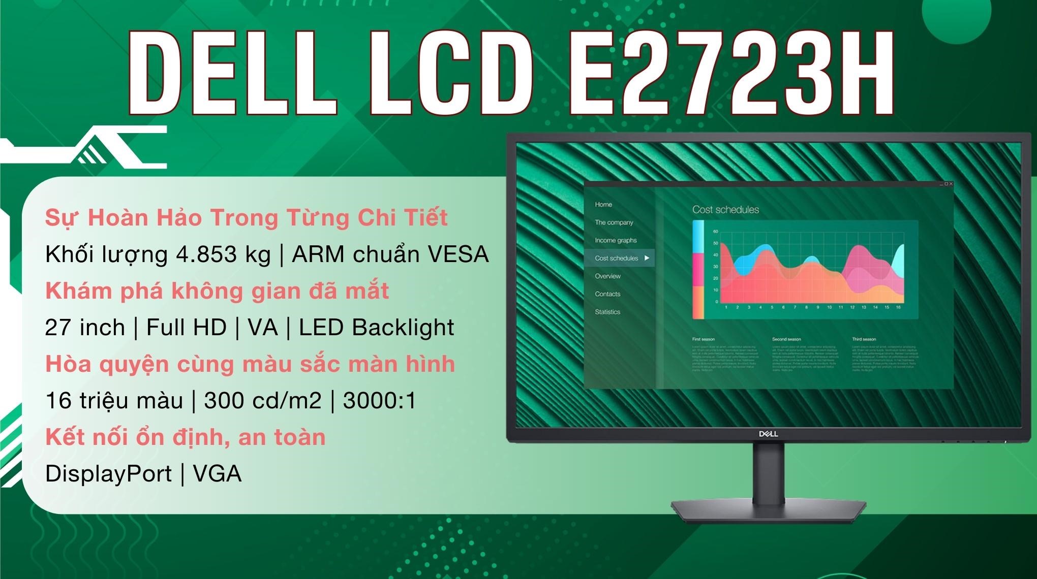 Màn hình Dell E2723H 27 inch FHD/VA/60Hz/5ms/DisplayPort