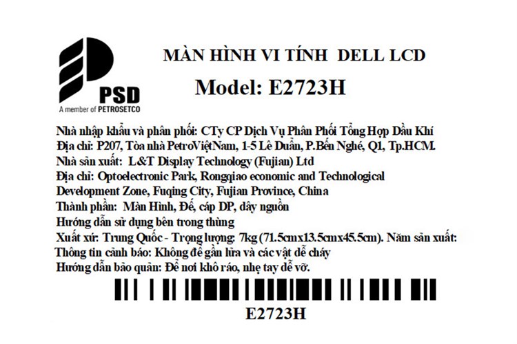 Màn hình Dell E2723H 27 inch FHD/VA/60Hz/5ms/DisplayPort Màu Đen