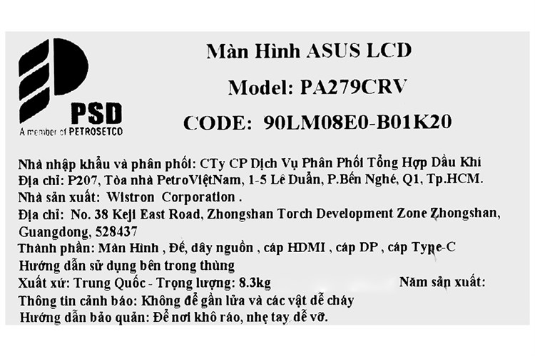 Màn hình Asus ProArt PA279CRV 27 inch 4K IPS/60Hz/5ms/DisplayPort/HDMI/TypeC