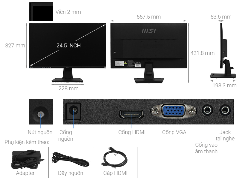Màn hình MSI PRO MP251 24.5 inch FHD/IPS/100Hz/1ms/HDMI