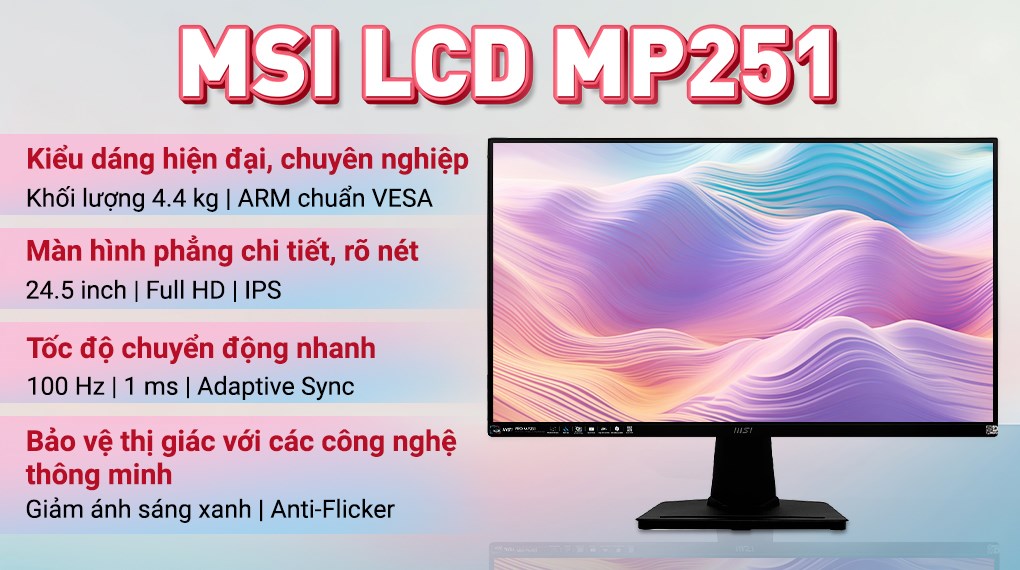Màn hình MSI PRO MP251 24.5 inch FHD/IPS/100Hz/1ms/HDMI