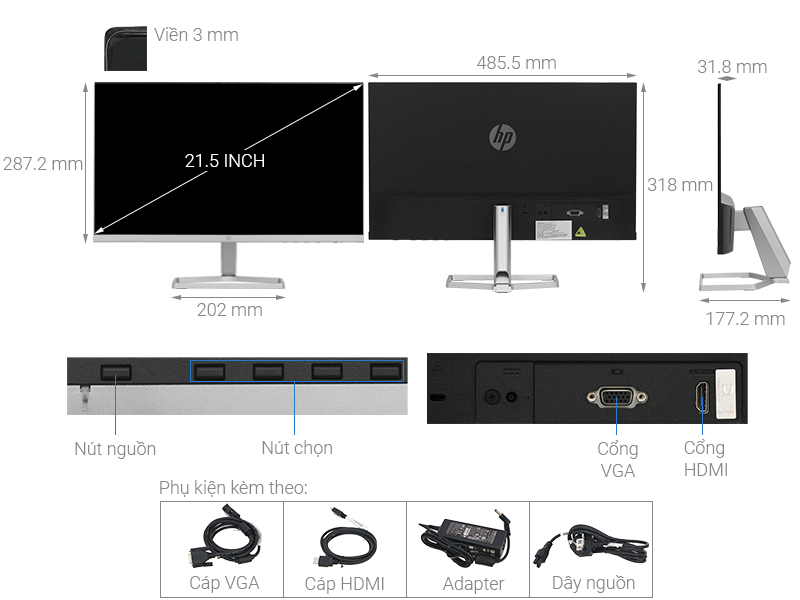 Màn hình HP M22f 21.5 inch FHD/IPS/75Hz/5ms/AMD FreeSync/HDMI/VGA