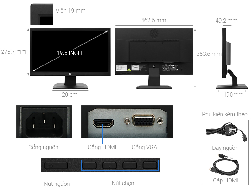 Màn hình HP V20 19.5 inch HD TN - Chính hãng, giá tốt