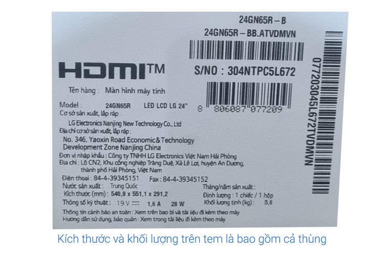 Màn hình LG Gaming 24GN65R-B.ATV 23.8 inch FHD/IPS/144Hz/1ms/FreeSync/HDMI