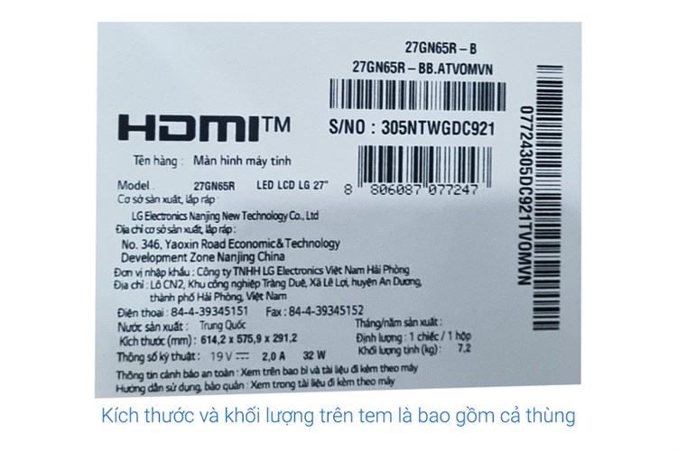 Màn hình LG Gaming 27GN65R-B.ATV 27 inch FHD/IPS/144Hz/1ms/FreeSync/HDMI