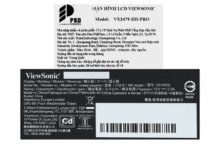 Màn hình Gaming Viewsonic VX2479-HD-PRO 24 inch FHD/IPS/165Hz/1ms/HDMI Màu Đen