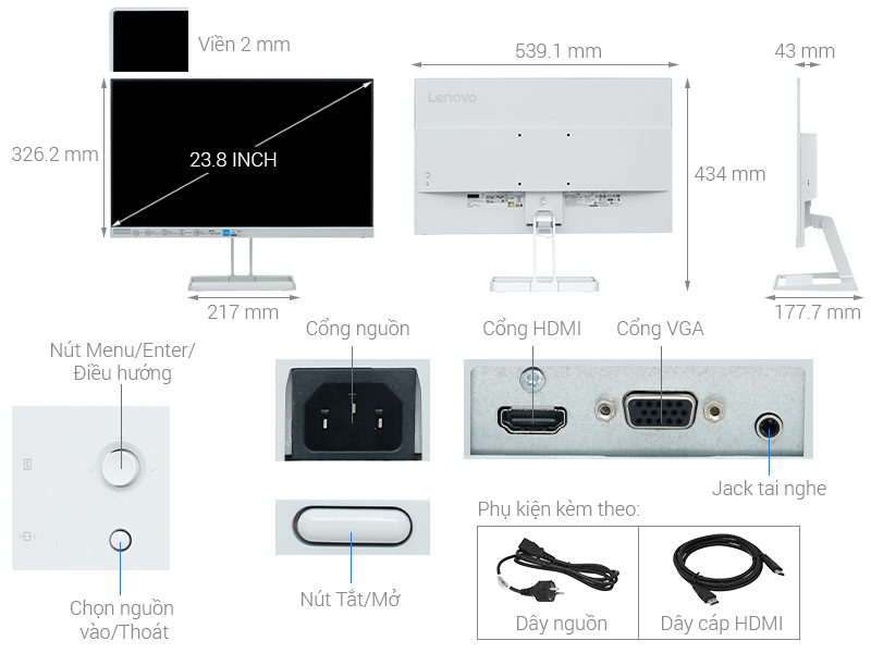 Màn hình Lenovo L24i-40 23.8 inch FHD/IPS/100Hz/4ms/FreeSync/HDMI (67A8KAC3VN)