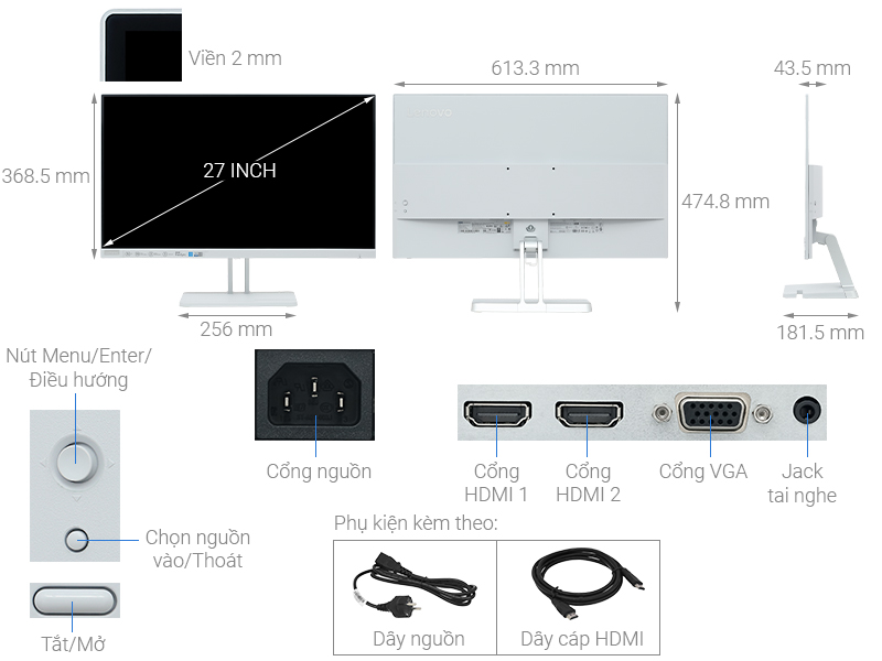 Lenovo L27e-40 - Monitor 27 FullHD (VA, 100 Hz, 4 ms, HDMI, VGA