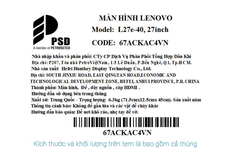 Màn hình Lenovo L27e-40 27 inch FHD/VA/100Hz/4ms/FreeSync/HDMI (67ACKAC4VN) Màu Bạc