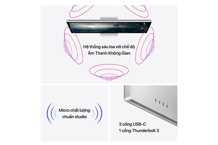 Apple Studio Display 27 inch 5K Kính Nano Chân Đế Cố Định Độ Cao (MMYW3SA/A) Màu Bạc