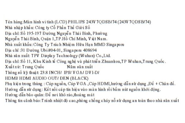 Màn hình Philips 243V7QDSB/74 23.8 inch FHD/IPS/75Hz/4ms/HDMI/VGA Màu Đen