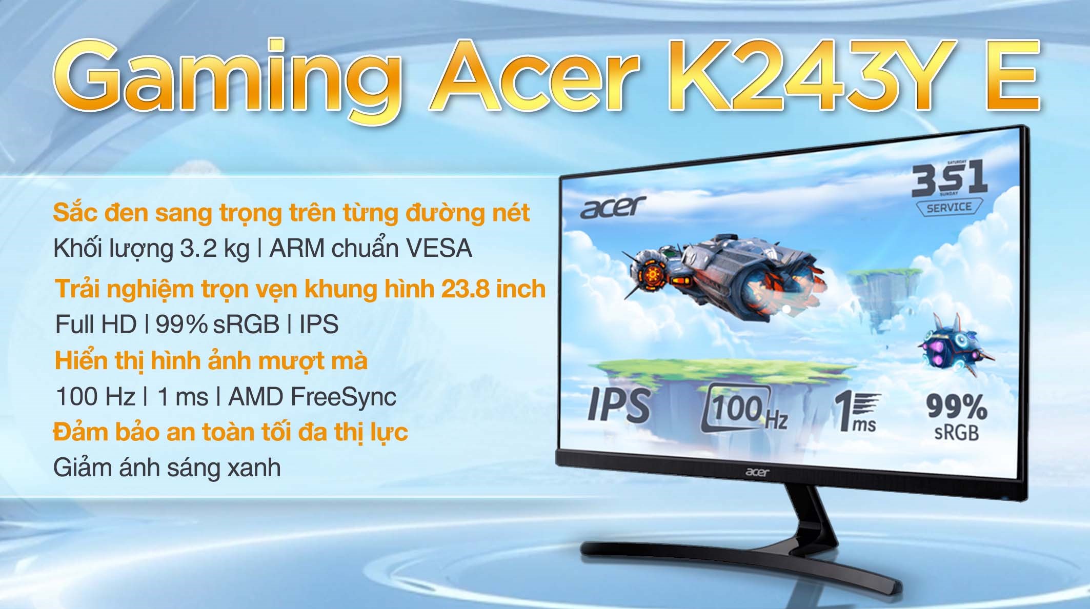 Màn hình Acer K243Y E 23.8 inch FHD/IPS/100Hz/1ms/HDMI