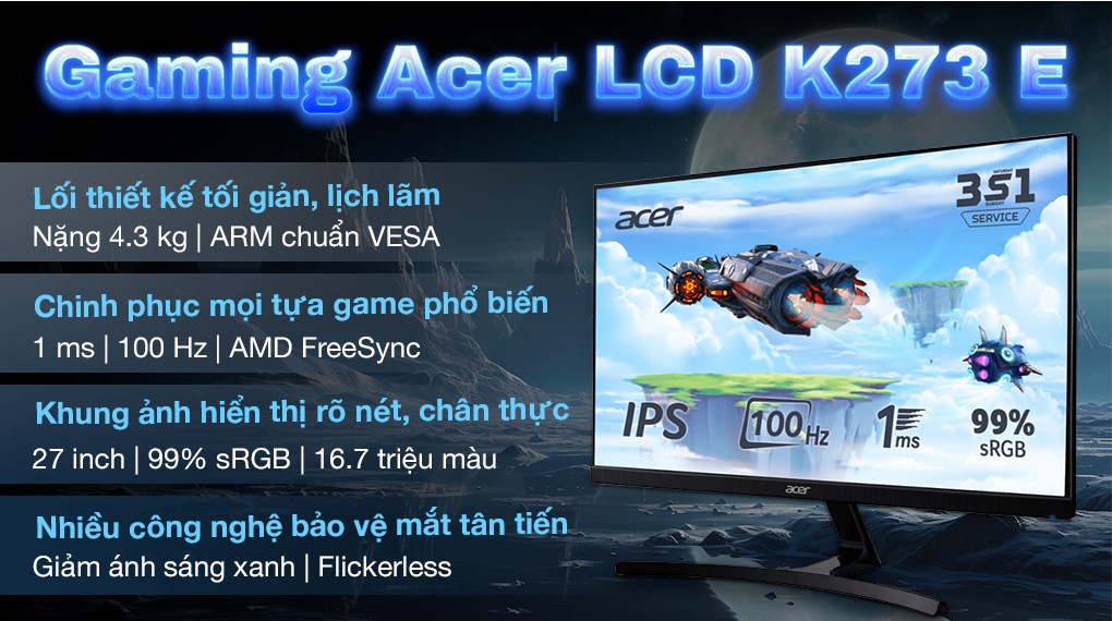 Màn hình Gaming Acer K273 E 27 inch FHD/IPS/100Hz/1ms/HDMI