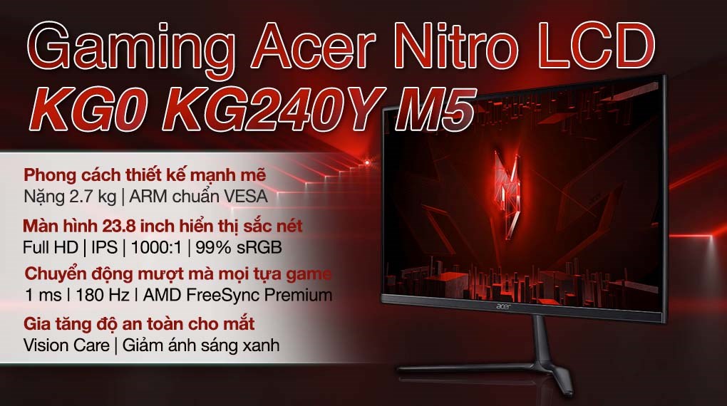Màn hình Gaming Acer Nitro KG0 KG240Y M5 23.8 inch FHD/IPS/180Hz/1ms/HDMI