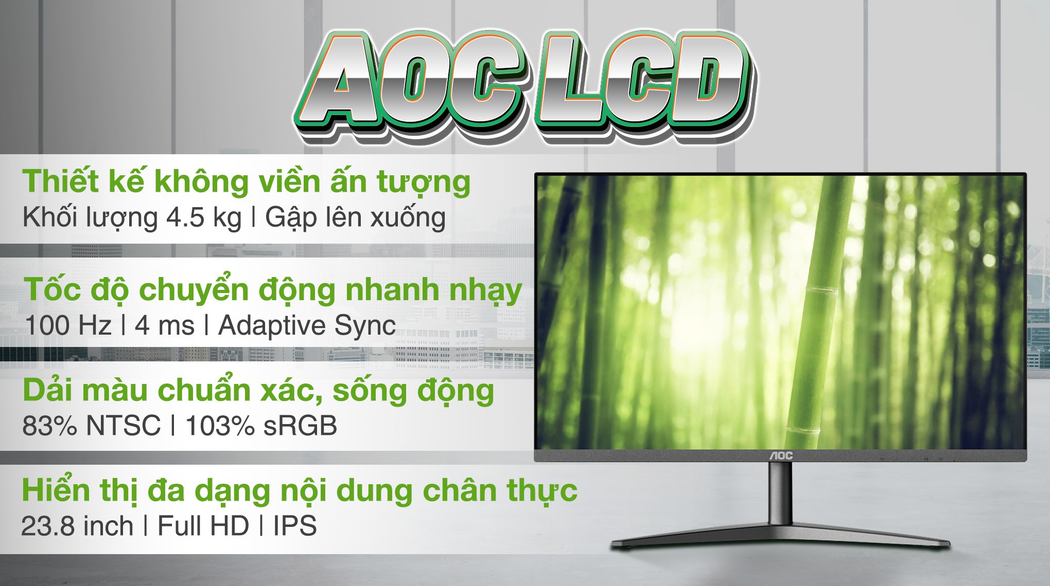 Màn hình AOC 24B1XH2/74 23.8 inch FHD/IPS/100Hz/4ms/HDMI/VGA