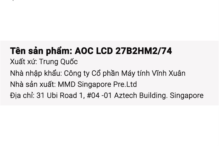 Màn hình AOC 27B2HM2/74 27 inch FHD/VA/100Hz/4ms/HDMI Màu Đen
