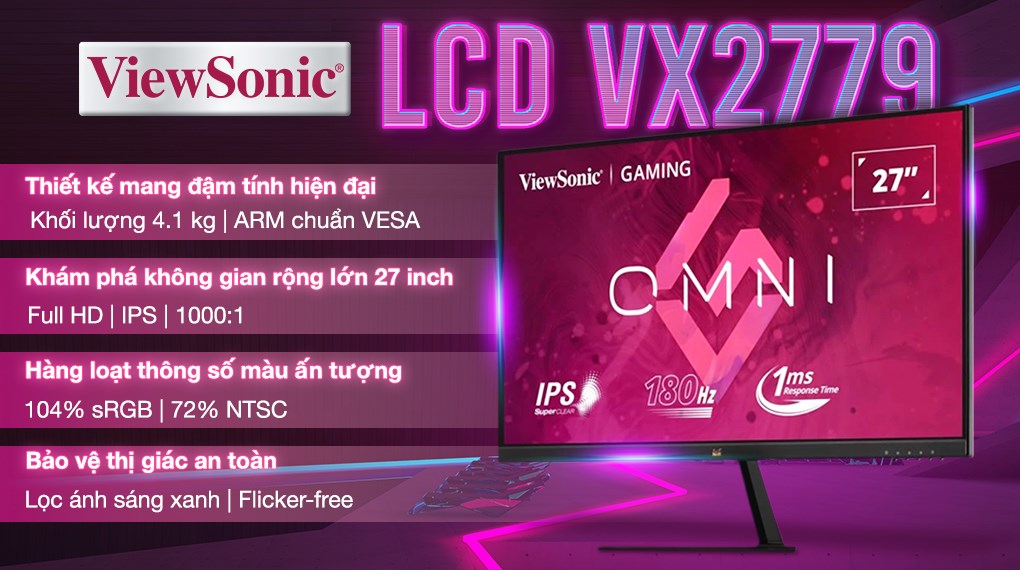 Màn hình Viewsonic Gaming VX2779-HD-PRO 27 inch FHD/IPS/180Hz/1ms/HDMI