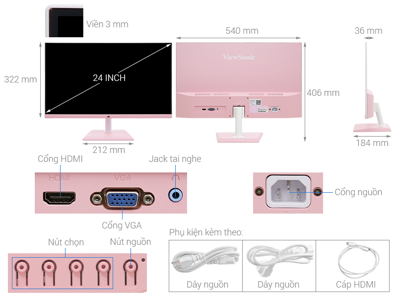 Màn hình Viewsonic VA2436-H-PN 24 inch FHD/IPS/100Hz/1ms/HDMI