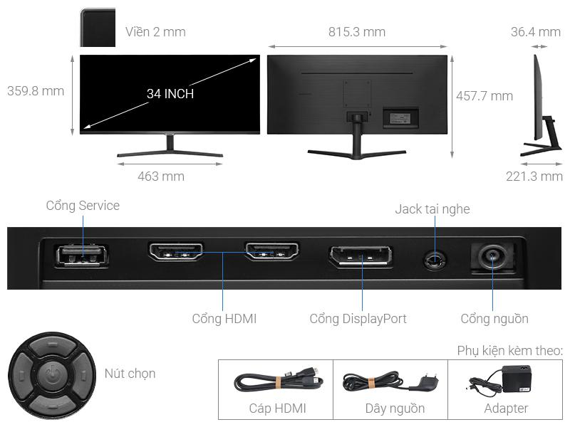 Màn hình Samsung ViewFinity S5 S50GC LS34C500GAEXXV 34 inch 3K/VA/100Hz/5ms/HDMI