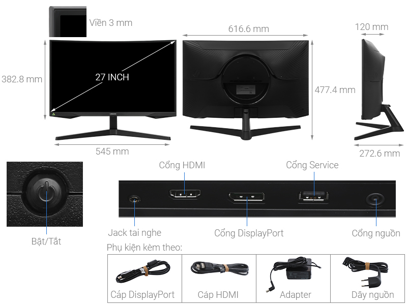 Màn hình Gaming Samsung Odyssey G5 G55C LS27CG552EEXXV 27 inch 2K/VA/165Hz/1ms/HDMI/DisplayPort