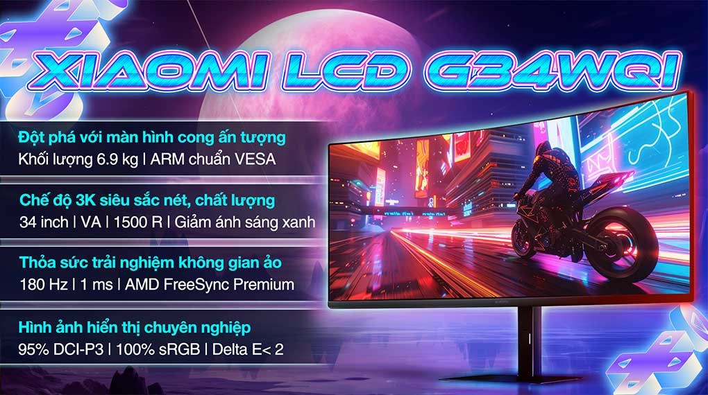 Màn hình Xiaomi Gaming G34WQi 34 inch 3K/VA/180Hz/1ms/DisplayPort