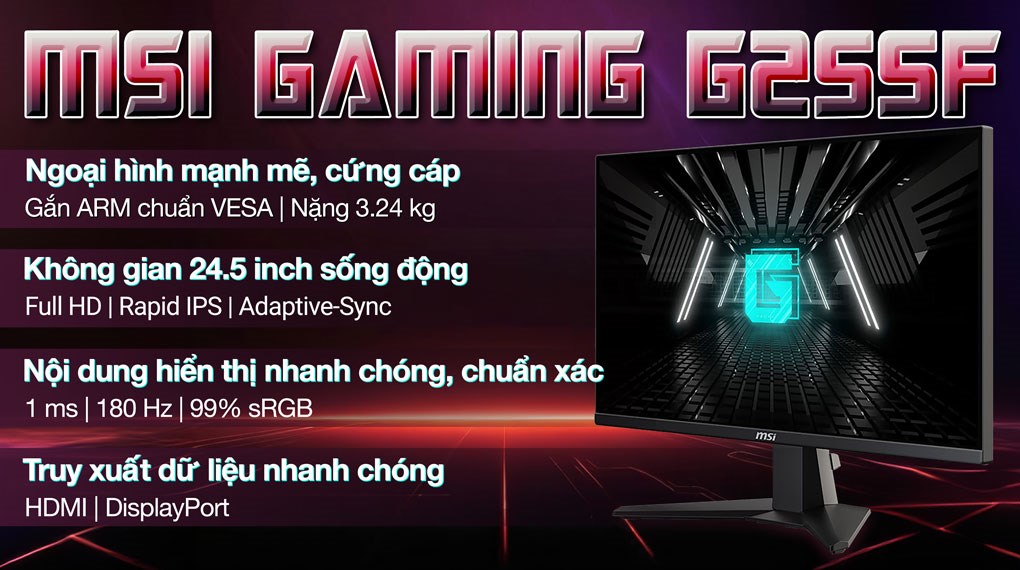 Màn hình MSI Gaming G255F 24.5 inch FHD/IPS/180Hz/1ms