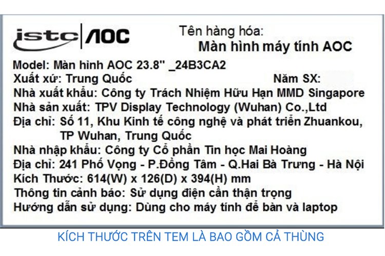 Màn hình AOC 24B3CA2/74 23.8 inch FHD/IPS/100Hz/1ms/HDMI/TypeC Màu Đen