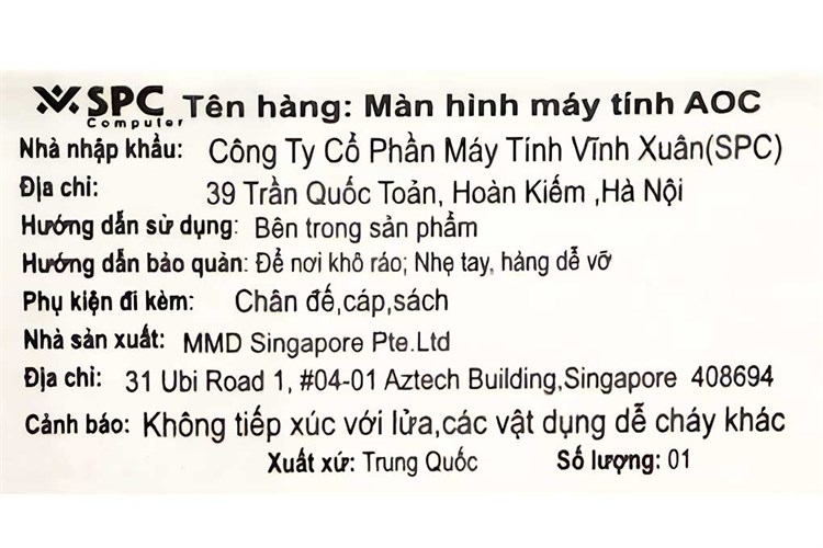 Màn hình AOC 24B20JH2/74 23.8 inch FHD/IPS/100Hz/1ms/HDMI Màu Đen