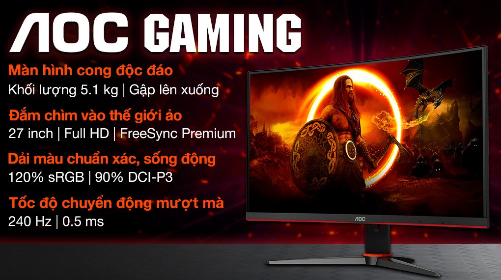 Màn hình AOC Gaming C27G2ZE/74 27 inch FHD/VA/240Hz/0.5ms/HDMI
