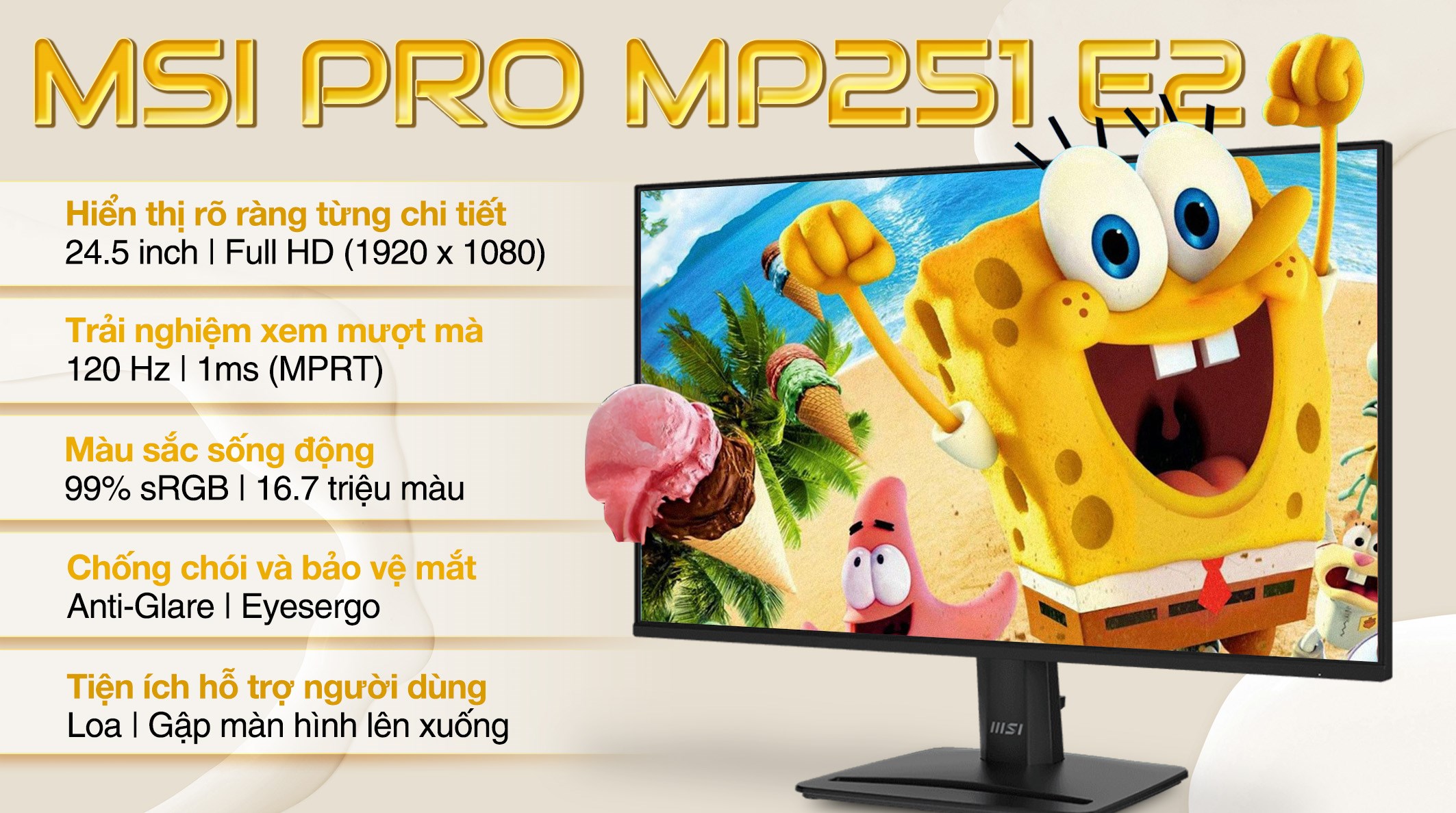 Màn hình MSI PRO MP251 E2 24.5 inch FHD/IPS/120Hz/1ms