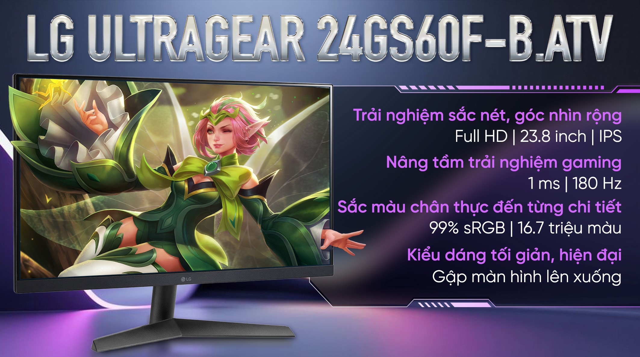 Màn hình Gaming LG UltraGear 24GS60F-B.ATV 23.8 inch FHD/IPS/180Hz/1ms
