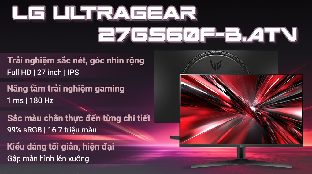 Màn hình Gaming LG UltraGear 27GS60F-B.ATV 27 inch FHD/IPS/180Hz/1ms