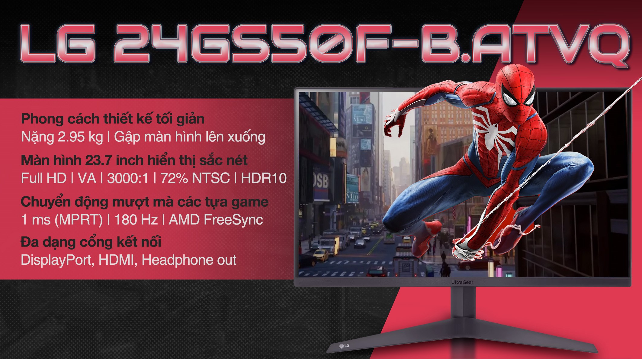Màn hình Gaming LG UltraGear 24GS50F-B.ATVQ 23.7 inch FHD/VA/180Hz/1ms