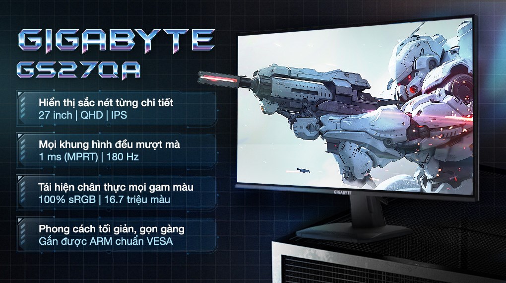 Màn hình Gaming GIGABYTE GS27QA 27 inch 2K/IPS/180Hz/1ms